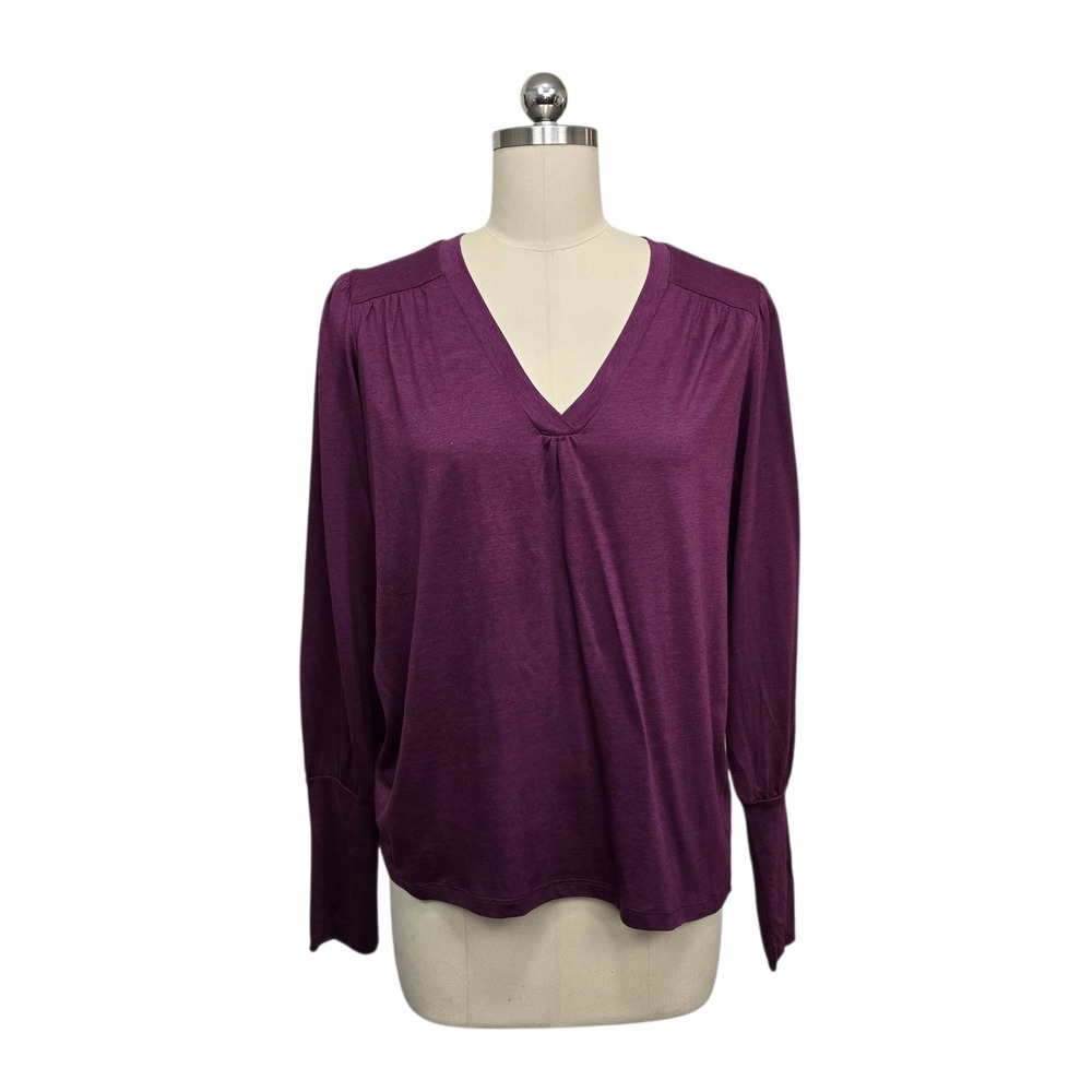 Sundance Womens Purple Lyocell Cotton V-Neck Long Sleeve Pleated Top Small S